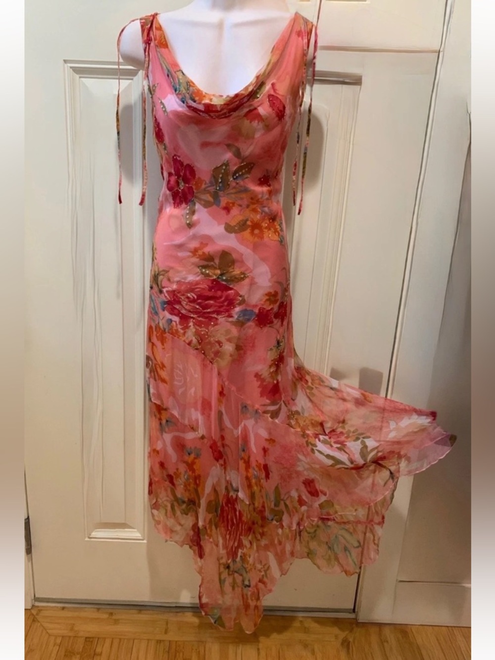 Viral Y2K Rene Derhy Watercolor Silk Dress - 100% Silk Floral Maxi Dress